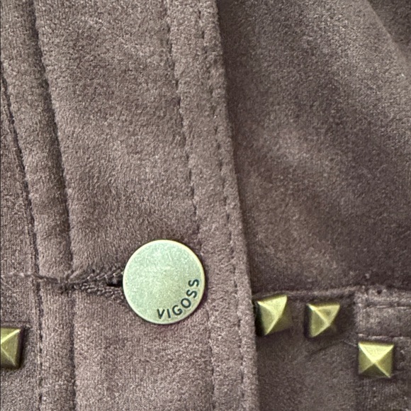 VIGOSS- Brown Faux Suede Studded Trucker Jacket Gold Stud Western Rock Style - Picture 9 of 14